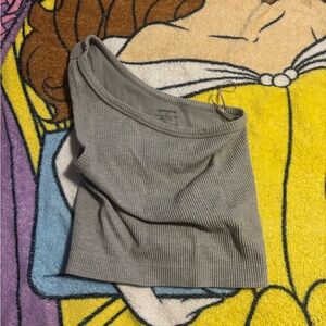 Ambiance Ribbed One-Shoulder Crop Top - Light Gray